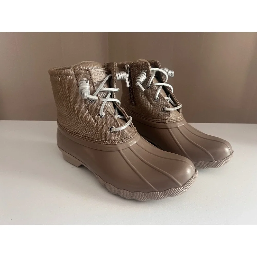 Sperry Duck Boots Women's Size‎ 5 Tan Waterproof Rain Snow Ankle Boots Lace Up